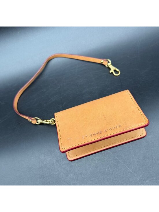 Etienne Aigner Accessories - Etienne Aigner Tan Leather Card Case Wallet Wristlet Gold Hardware